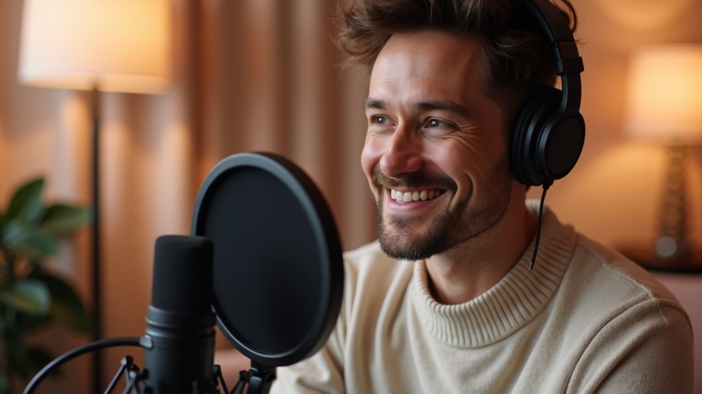 A person filmed on the street being turned into a podcast host inside MakePodcast