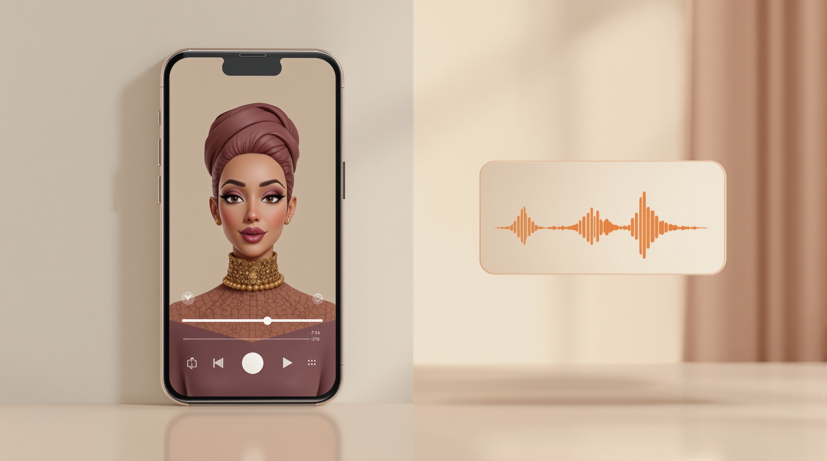 Split comparison of a branded podcast reel from MakePodcast with an avatar host next to a NotebookLM audio waveform